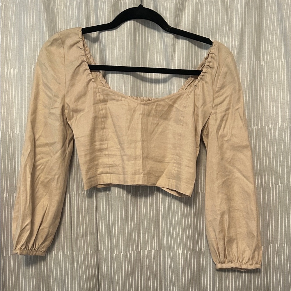 Aritzia Babaton Women long sleeve crop top XS Beige Light taupe Coastal Cowgirl